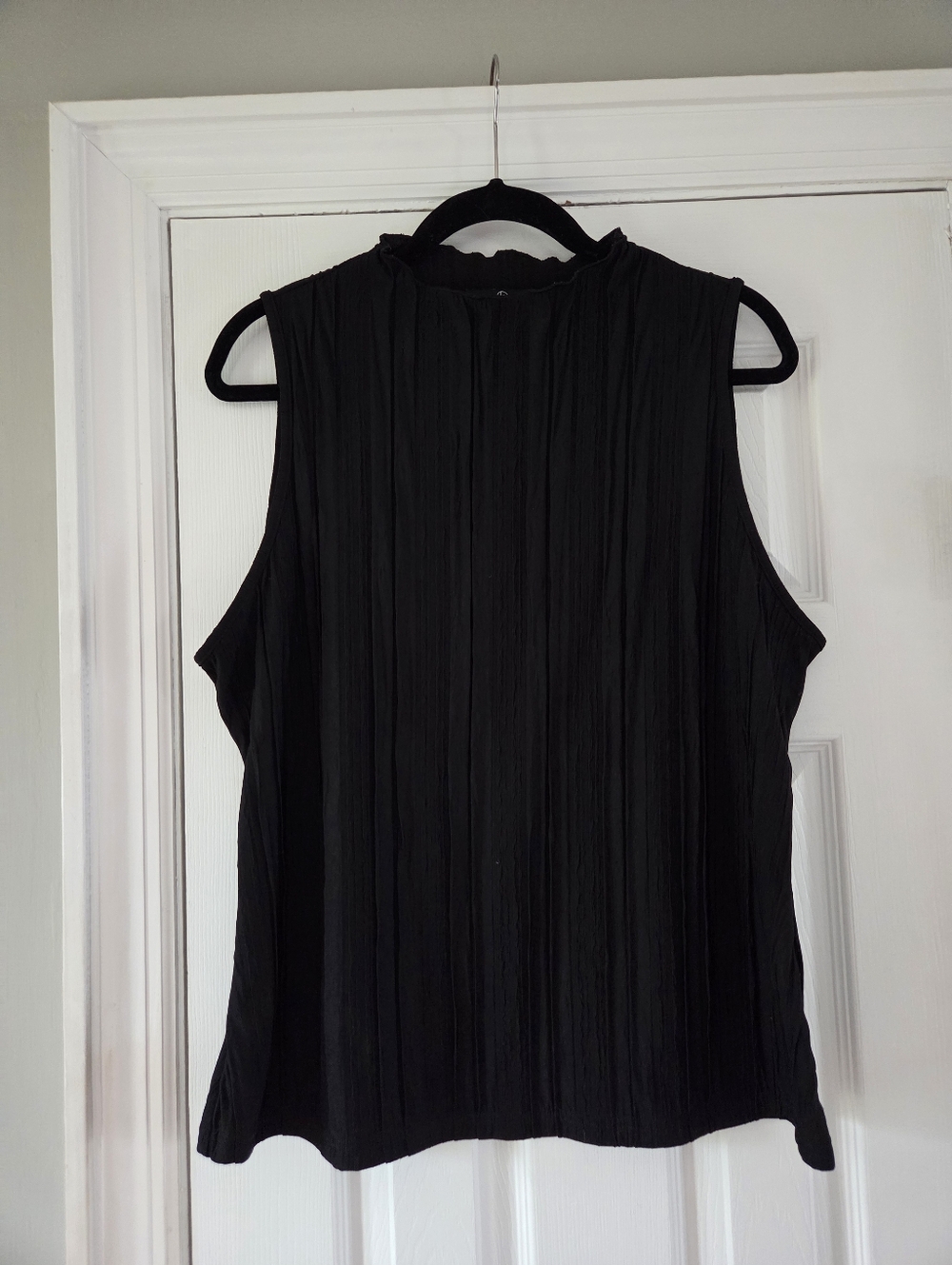 Lillusory Sleeveless Ruffled Neck Black Pleated Top
